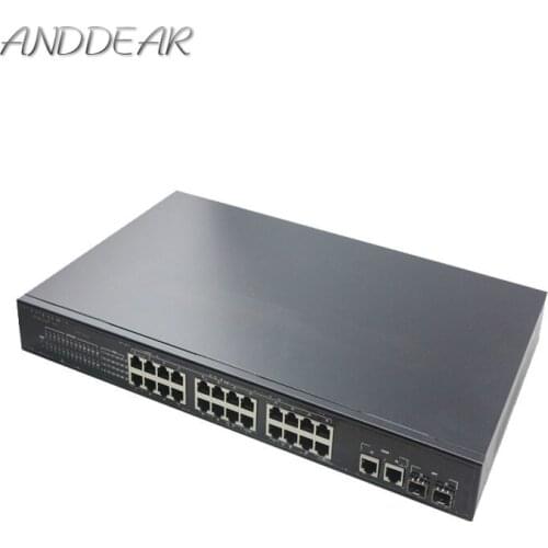 HY5 power pin IEEE802.3af/at active poe switch 24 port 1U 19" rack mount power supply network poe 400w with 2 gigabit sfp/rj45