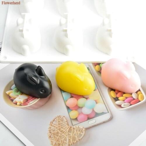 Cute Animal Silicone Mold 6 Cavities Rabbit Mold Diy Material Handmade Small Ornament Frosted 3d Silicone Mold Fondant Cake Mold