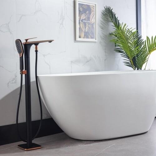 Top Quality Luxury Bathtub Faucet set Hot Cold Brass Black Rose Gold Floor Mounted Free Standing Bath shower faucet set,Fashion