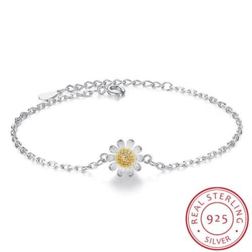 2019 Real Pure 925 Sterling Silver Daisy Flower Bracelets For Women pulsera de plata Drop Shipping