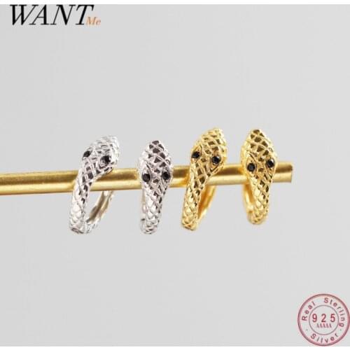 WANTME Real 100% 925 Sterling Silver Retro Punk Round Snake Stud Earrings for Women Bohemia Fine Animal Jewelry Accessories Gift