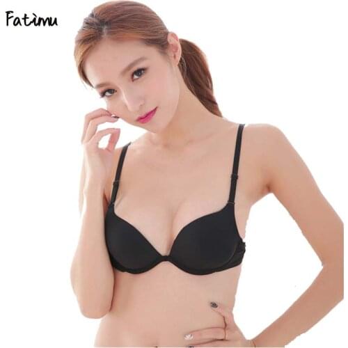 Fatimu Sexy Lady Solid Bras Women Push Up Bra Deep V Sexy Brassiere Super Seamless Underwire Bras For Women Underwear Gather