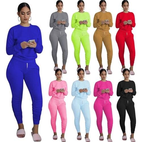 Two piece set women 2 piece set stacked leggings clothes for women outfits stacked pants tracksuit female fall clothes 2021