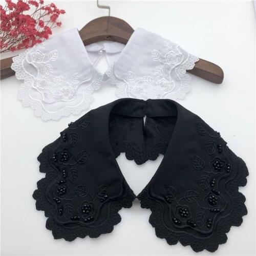 Women Handmade Beading Lapel Fake Collar Embroidery Flower Jewelry Girls Shirt Detachable Collars Necklace Choker False Collar