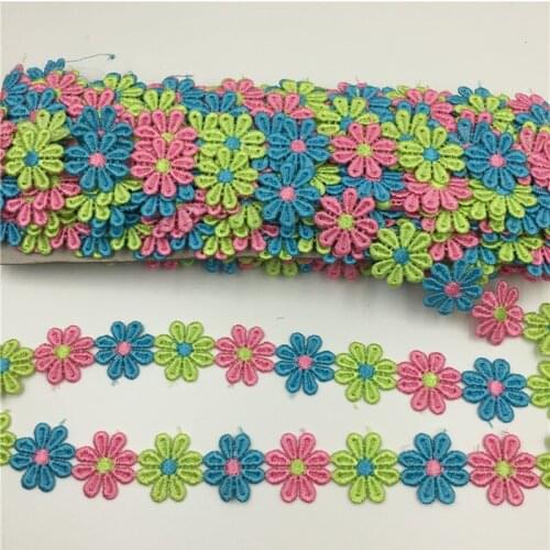 15 Yards Colorful Daisy Flower Lace Trim Water Soluble Lace Applique for Curtain Sofa Edge Decoration