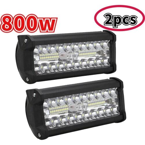 2x 7inch 800W Car LED Work Light Bar Driving Lamp Flood Spot Combo Fog Lamp 12V24V Headlight for Offroad 4x4 SUV ATV Boat Truck