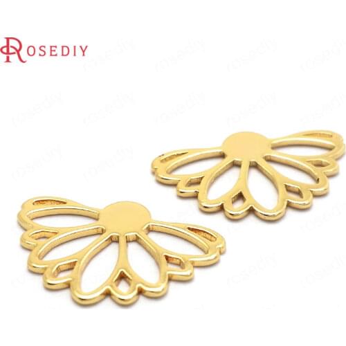 37006)8PCS 20x17MM 24K Gold Color Brass Flower Charms Pendants High Quality Diy Findings Accessories Jewelry Making Supplies