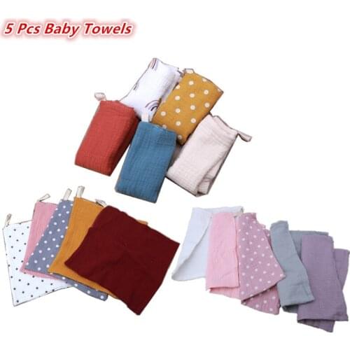 5 Pcs Cotton Square Muslin Baby Nursing Towel 4 Layers Water Washing Handkerchief Newborn Burp Cloth Absorbent Washcloth