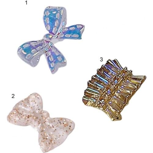 50Pcs/Set Nail Bow Ornament Aurora 3D Resin Manicure Glitter Bowknot DIY Rhinestone DIY Shiny Resin Nail Bow Glitters