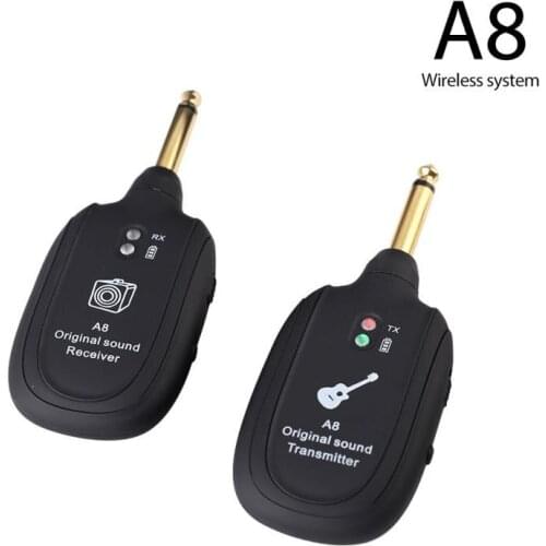 A8 UHF Wireless Guitar System Transmitter Receiver 50M UHF Guitar Wireless System Transmitter Receiver Built-in USB Rechargeable