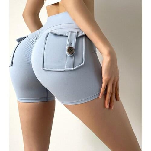 Push up seamless pocket yoga shorts Women sexy high waist workout sports shorts Fitness running spandex gym leggings shorts 2021