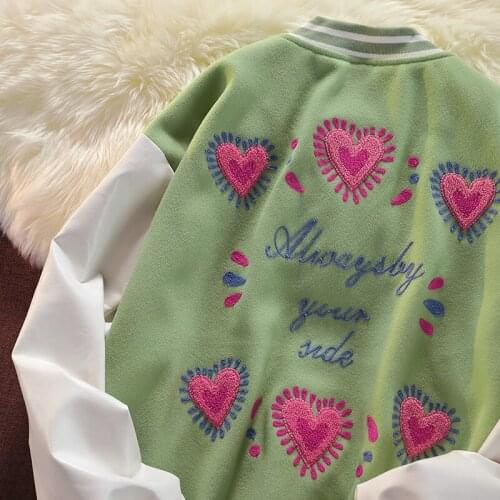 Escape from the Earth Love Flocking Baseball Uniform Female Japanese College Style Loose Jacket Soft Girl Vintage Coat Tide