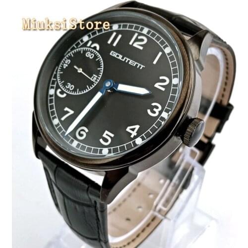 42mm Goutent black stainless steel case black dial luminous hand-winding Mechanical mens top luxury Wristwatches watch
