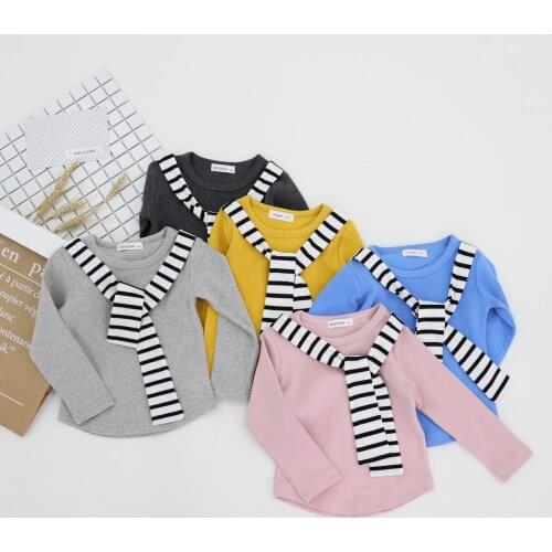 College Style Childrens T Shirt Baby Boys and Girls Long Sleeve Tee Shirt Kids Striped Collar Pullovers Top Tees Baby Clothes