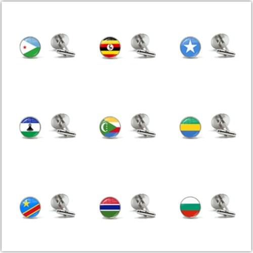 Djibouti,Uganda,Gambia,Congo,Gabon,Comoros,Lesotho,Somalia,Bulgaria National Flag 16mm Glass Cabochon Cufflinks Button For Gift