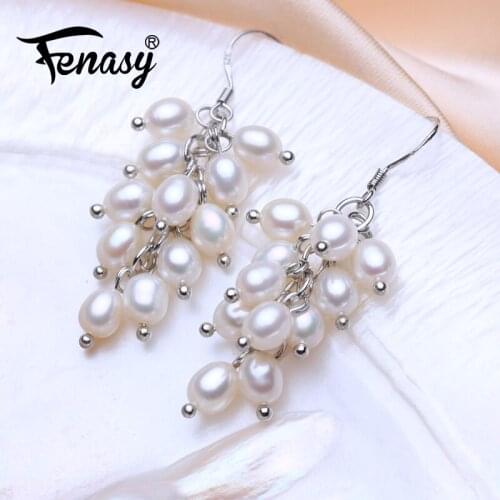 FENASY Many Pearls 925 Sterling Silver Drop Long Tassel Earrings For Women Natural Freshwater Pearl Earrings Fine Jewelry