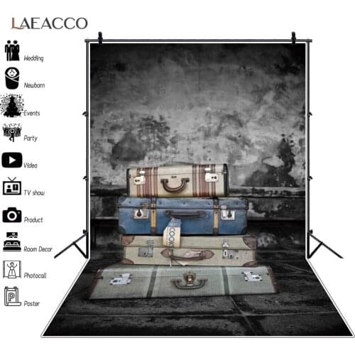 Laeacco Black Vintage Cement Wall Floor Backdrop Photography Old Suitcase Luggage Baby Child Portrait Background Photo Studio