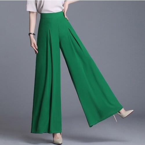 XXXXL Sale Summer Female Wide Leg Pants Women High Waist Floor Length Chiffon Pants Loose Black Elegant Elegant Office Trousers