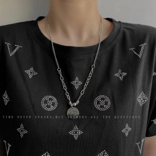 Ins smiley letter necklace for men and women in titanium steel without colour loss niche trend pendant necklace