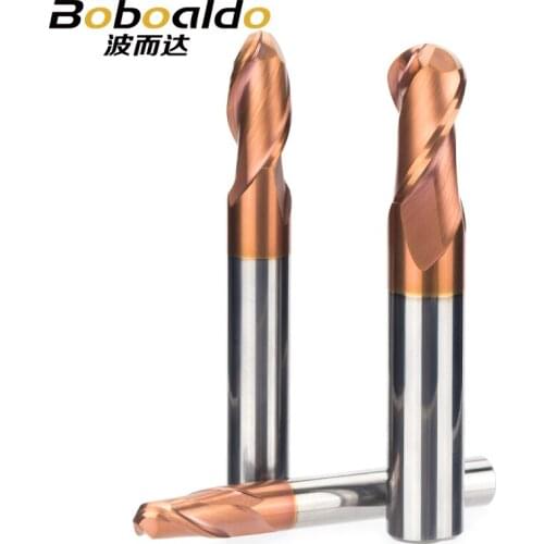 1PC HRC55 Ultrafine Tungsten Carbide Cutter CNC Tool Alloy Coating End Mill 2 Flutes Ball Milling Cutter Steel Copper