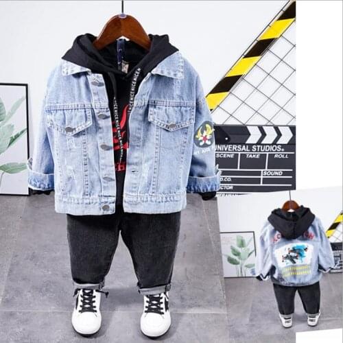 Boys Clothing Set Children Clothing Sets For Spring Autumn Kids Sport Tracksuit Fashion Denim jacket + Hoodie + jeans Boy Suits