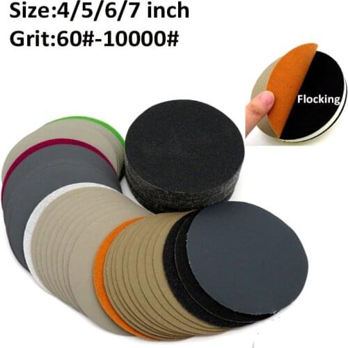 4"5"6"7"Silicon Carbide Round Sandpaper Hook&Loop Flocking Sanding Discs Wet Dry Abrasive For Polising Car Jade 60-10000Grit