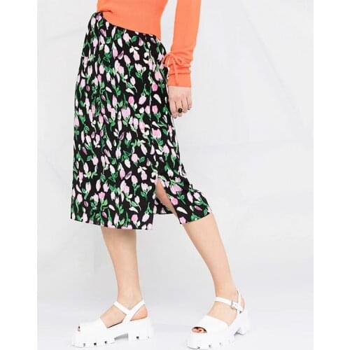 Oil Print Light Silk Crepe De Chine Simple Slit Skirt Waist Skirt for Women