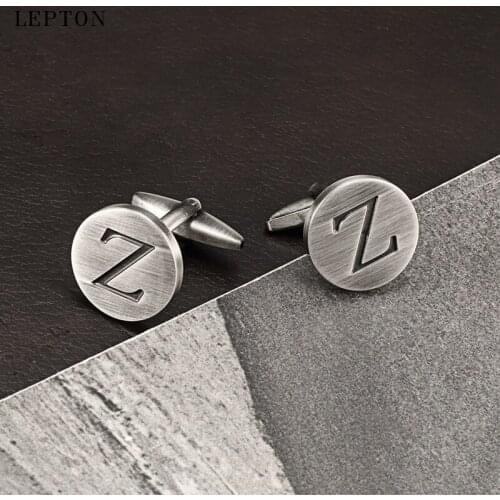 Lepton Letters Z of an alphabet Cufflinks For Mens Antique Silver plated Round Letters Z cuff links Men shirt cuffs Cufflinks