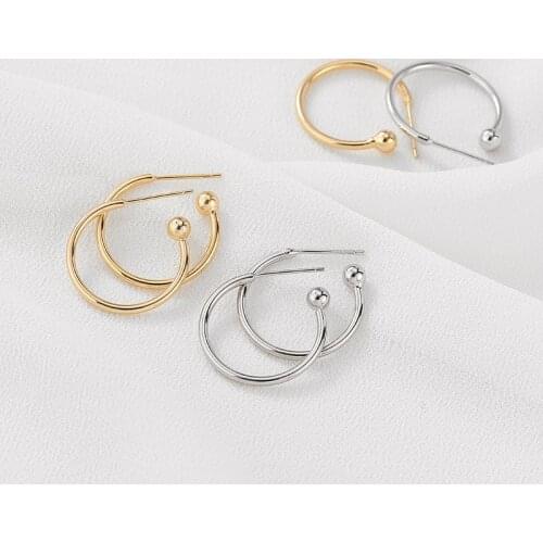 Copper 14K Real Gold Plating Earring Round Simple Ear Hook Earrings 20mm 10pcs/lot For DIY Earrings Jewelry Making Accessories