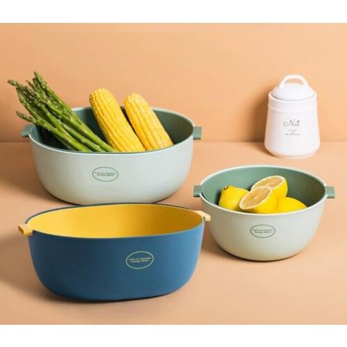 Kitchen Multifunctional Washing Vegetables And Fruit Draining Basket Detachable Double Layer Drain Baskets
