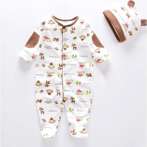 Fashion 2020 Infants Baby Boys Girls Rompers with baby caps Baby pajamas 100% Cotton Baby Clothes Sets