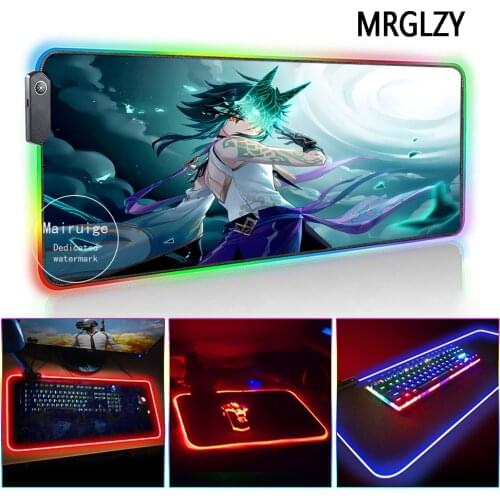 MRGLZY Genshin Impact XIAO LED Light RGB Gamer Gaming Accessories Multi-size Anime Large Mouse Pad Desk Mat for Laptop Keyboard