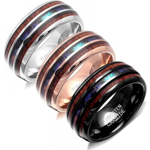 Unisex Personality Abalone Shell & Hawaiian Koa Wood Inlay Tungsten Carbide Ring For Men Anniversary Birthday Party Jewelry Gift