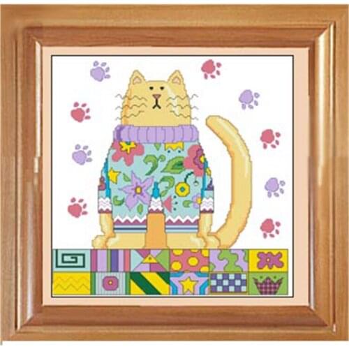 Cartoon Home Decorative Crossstitch 11CT Printed Cloth Kit Colored Cat 14CT18CT Chinese Embroidery Handmade DIY Material Pack