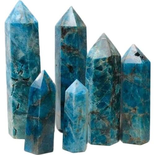 Natural Blue apatiteCrystal Point Healing Stone Quartz Crystal Wand Crafts Mineral for Home Decoration Ornaments DIY Gift