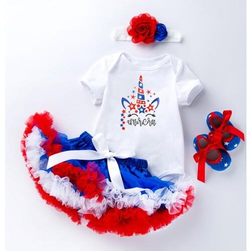 New four piece newborn creeping suit little girl creeping suit skirt + headdress girl suit newborn Tutu Skirt American flag