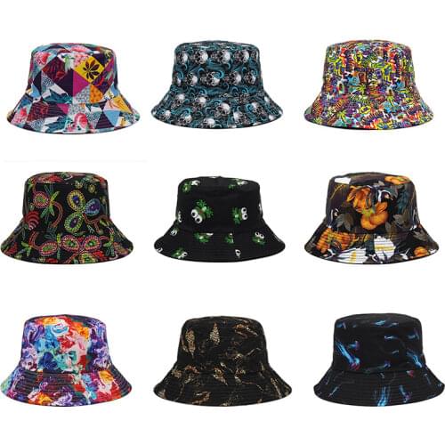 Womens Graffiti Bucket Hat New Summer Skull Frog Outdoor Foldable Bob Fisherman Hat Girl Gorros Panama Sun Hat
