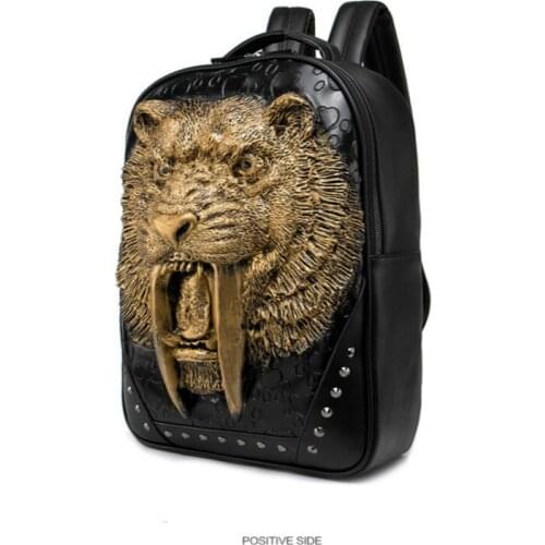 Personalized punk rock MEN Backpack 3D embossed Grimace Pattern Leopard Sabre Wulf Pattern Backpack Funny Shoulder Bag Pack