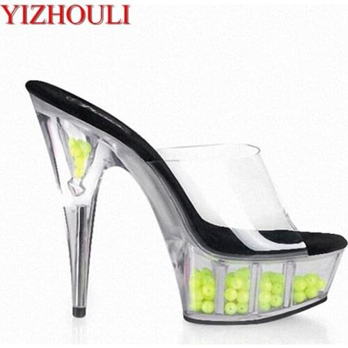 Sexy Fashion 6 Inch Ladys Heels Party Crystal Shoes 15cm Red Beading Clear Sandals Classic Spike Heels Women Slippers