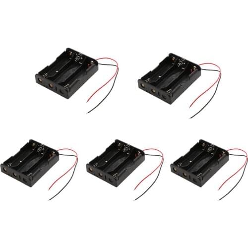 5PCS Plastic Standard Size AA/18650 Battery Holder Box Case Black With Wire Lead 3.7V/1.5V Clip