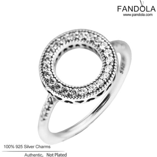 Genuine 925 Sterling Silver Ring Forever Clear CZ Circle Round Finger Rings for Women Wedding Jewelry anillos mujer