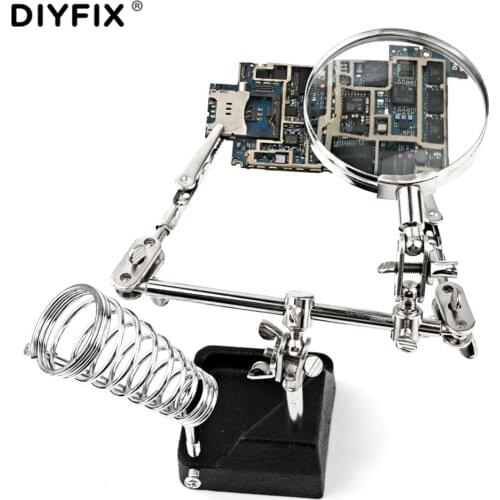 DIYFIX Soldering Stand with 2X Magnifying Glass 2 Alligator Clips 360 Degree Rotating Adjustable Helping Third Hand Welding Tool