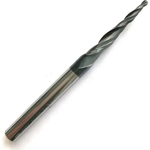 Tip radius=1.0mm HRC55 R1*D6*30.5*75L*2F Tungsten solid carbide Coated Tapered Ball Nose End Mills taper and cone endmills