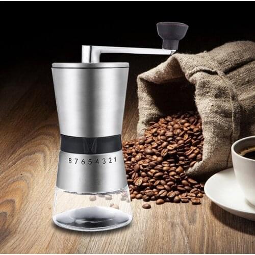 HGHO Stainless Steel Manual Coffee Grinder Conical Ceramic Burr-Portable Hand Crank Mill Espresso Grinder