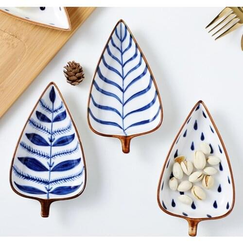 Hand painted underglaze color snack plates combination creative leaf dish sauce cold restaurant household ceramic plate