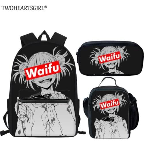 Twoheartsgirl Cartoon 3pcs/set School Bags Anime Sugoi Senpai Print Women Shoulder Backpacks Girls Book Bag School Rucksack