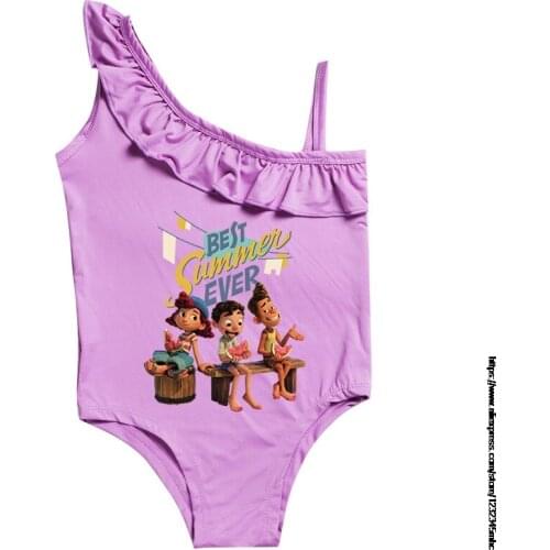 Girls' One-shoulder New movie Luca Swimwear Little Girl One-Piece Bathing Suits Kids Beach Swimsuit Swimwear