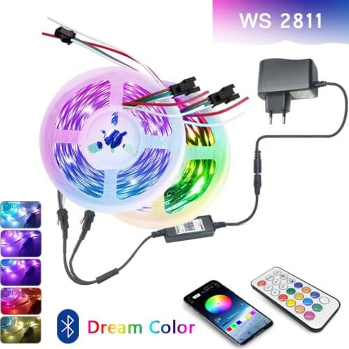 20M Bluetooth Dream RGB LED Strip DC 12V WS2811 Led Lights 5M 10M 15M Individually Addressable Flexible Tape Controller Adapter