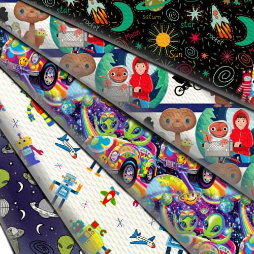 Alien Robot Printed Bullet FabricTextured Liverpool 4 Way Stretch Spandex Knit Fabric For Baby HeadWrap Bummies Clothing