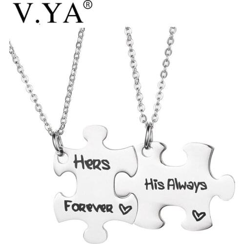 V.YA Trendy 'Her Forever/His AlwaysStainless Steel Chain Couple Necklace 2018 Fashion Lover Couple Jewelries Necklaces Charms
